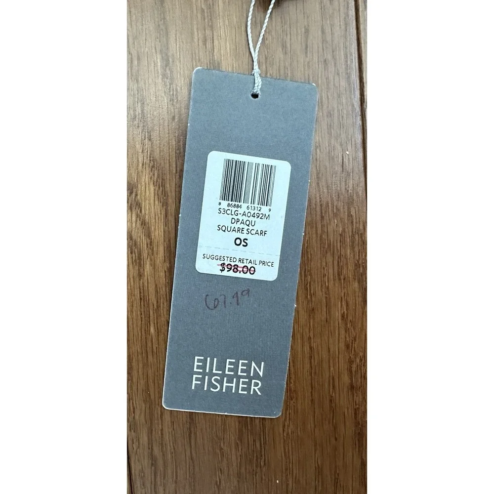 Eileen Fisher Womens Artisanal Silk Tasseled Square Scarf Wrap Blue‎ NWT